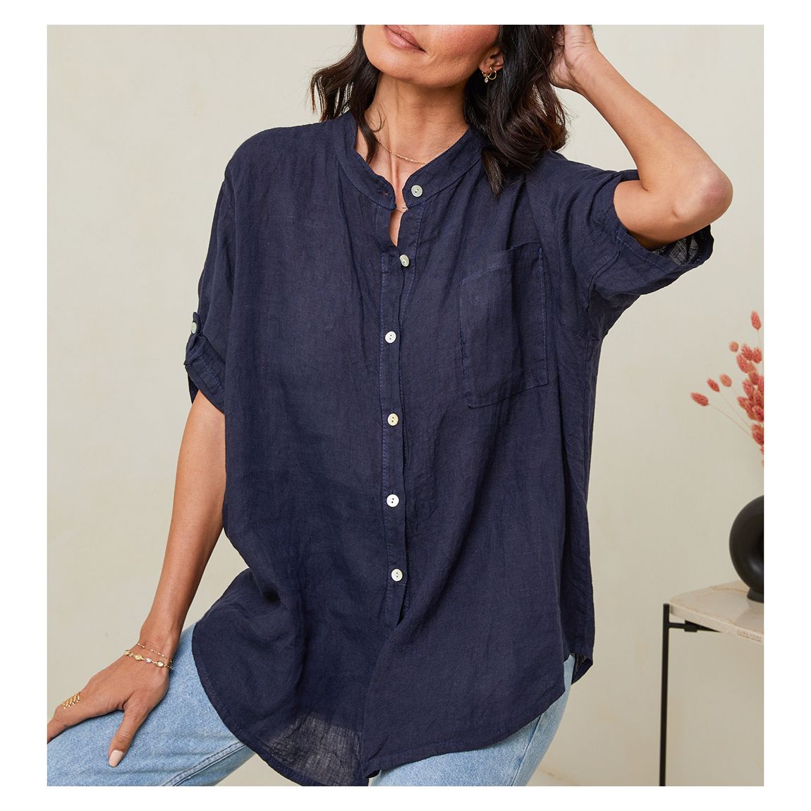 Navy Linen Shirt main product photo