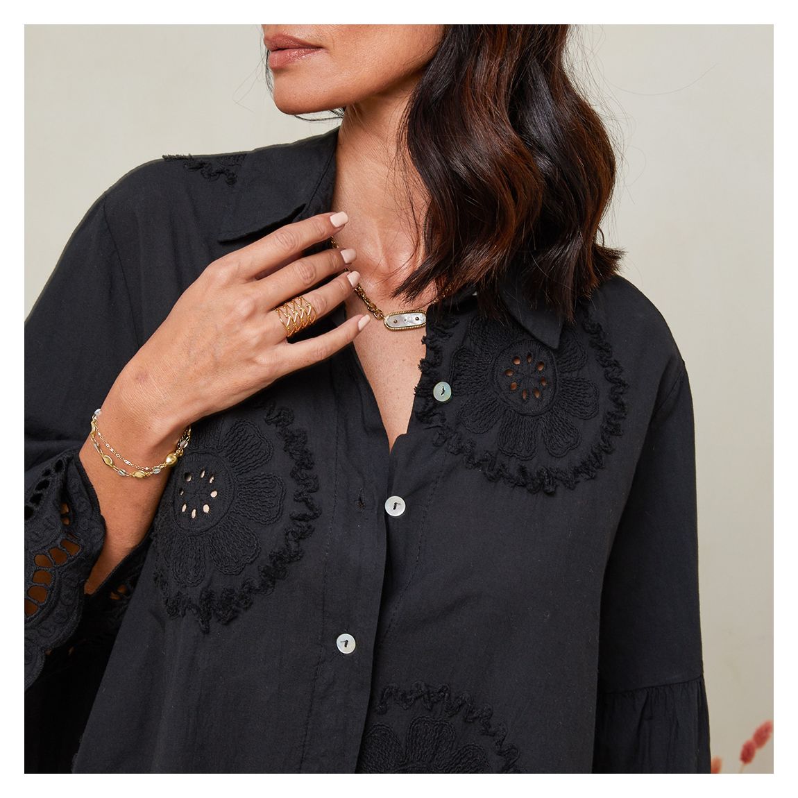 Black Frill Cotton Blouse main product photo