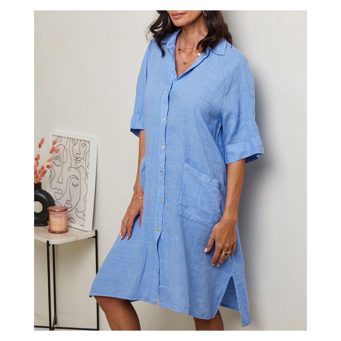 Blue Linen Midi Dress main product photo