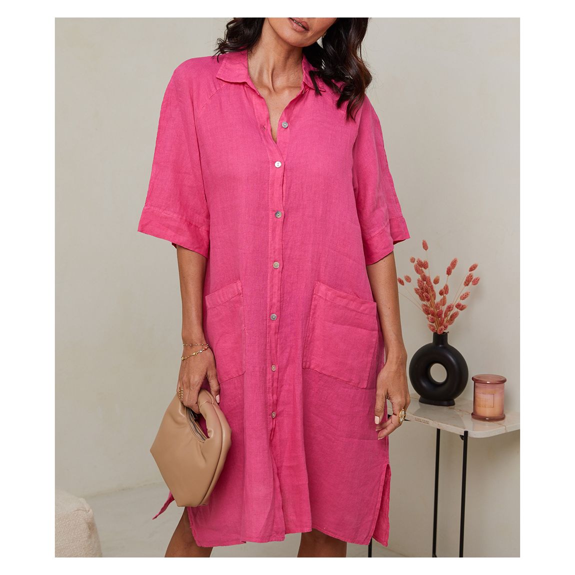 Pink Linen Midi Dress main product photo