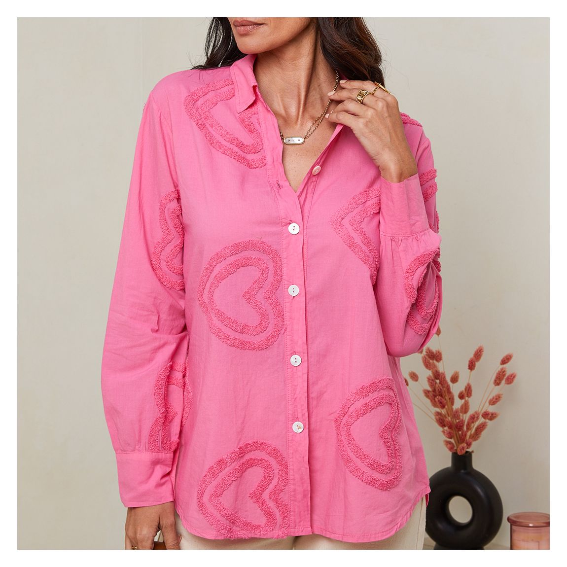Pink Heart Linen Shirt main product photo