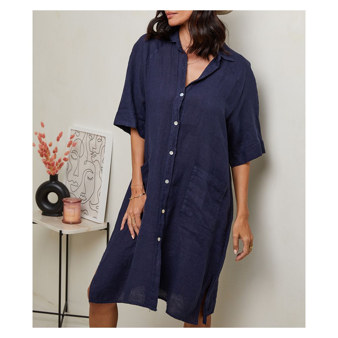 Navy Linen Midi Dress main product photo