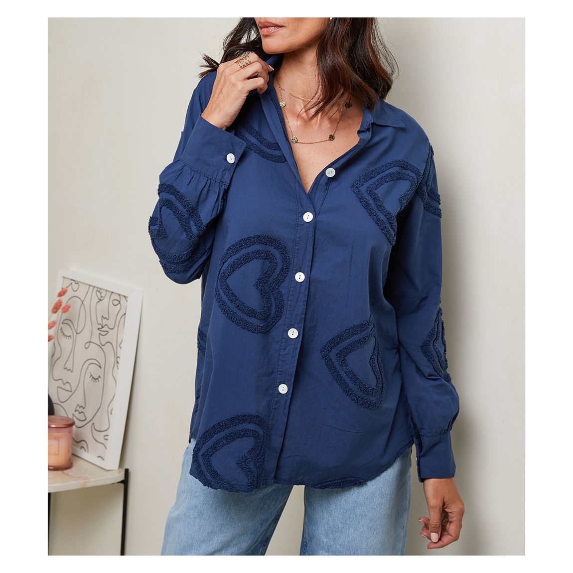 Navy Heart Linen Shirt main product photo