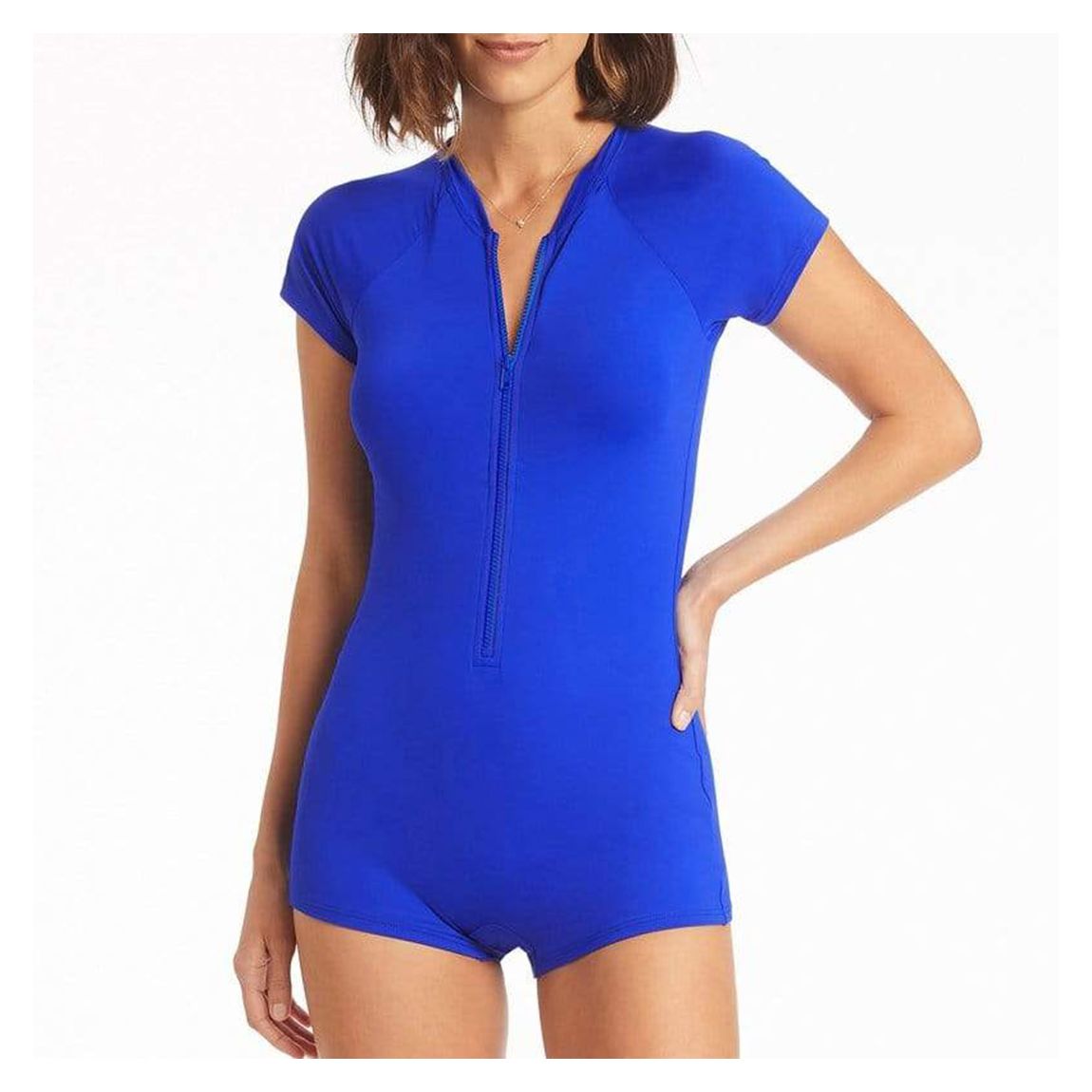 Blue Essentils Short Sleeved Boyleg Swimsuit main product photo