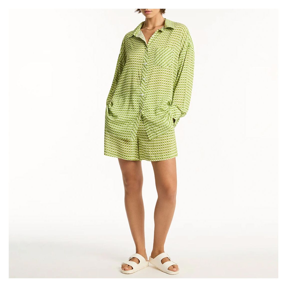 Green Checkmate Beach Shirt main product photo