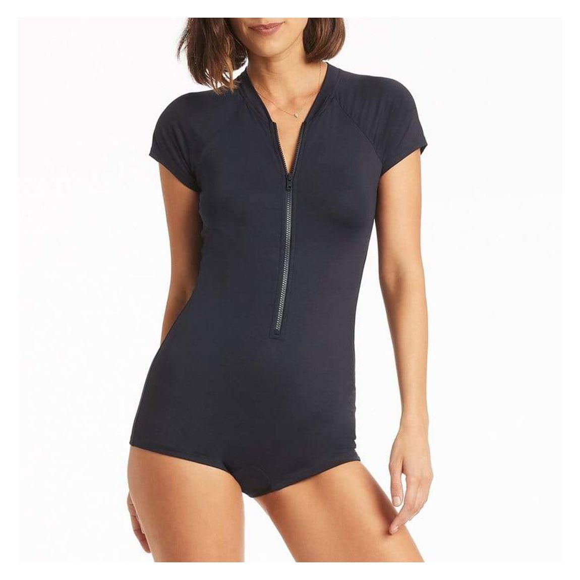Navy Essentils Short Sleeve Boyleg Swimsuit main product photo