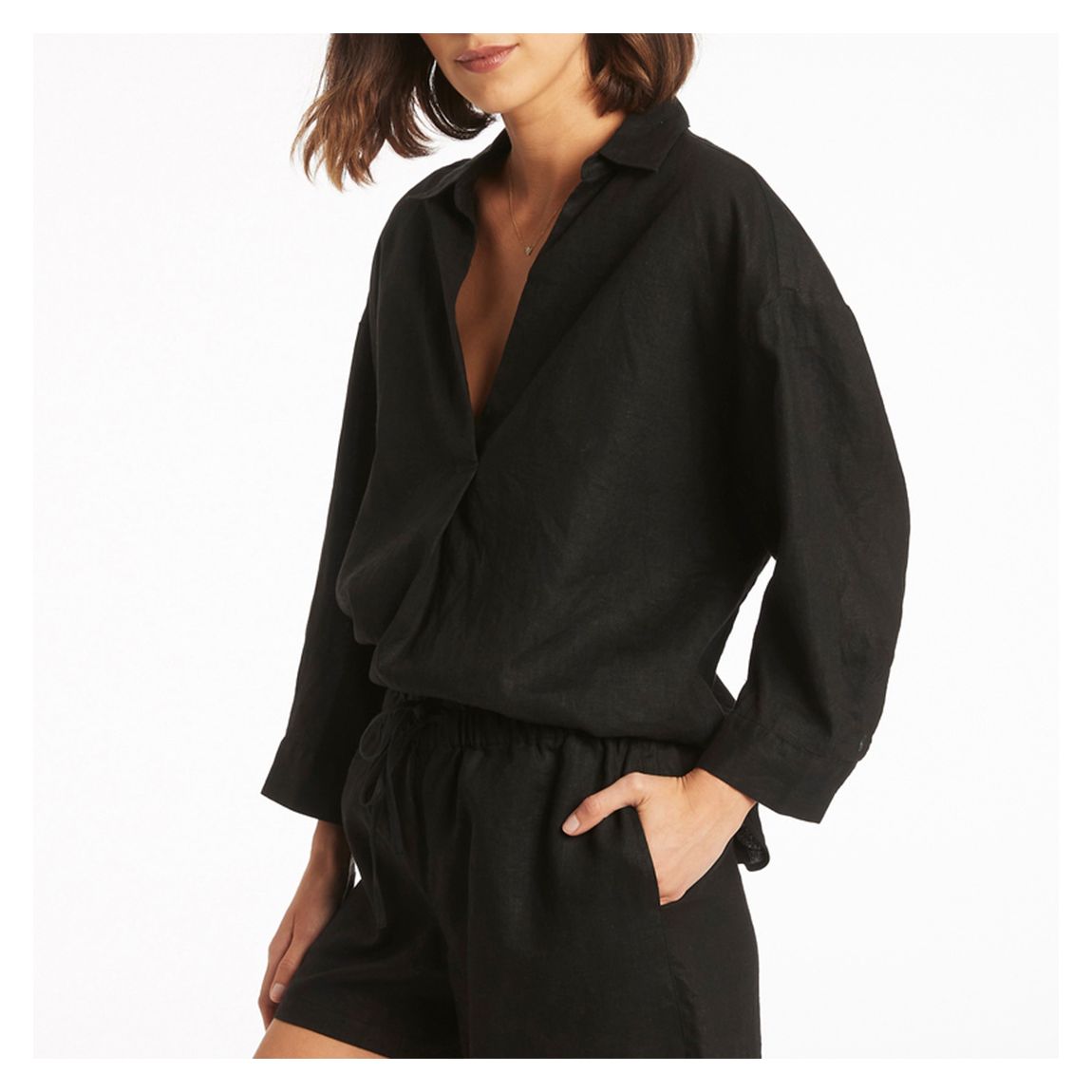 Black Tidal Linen Kyoto Shirt main product photo