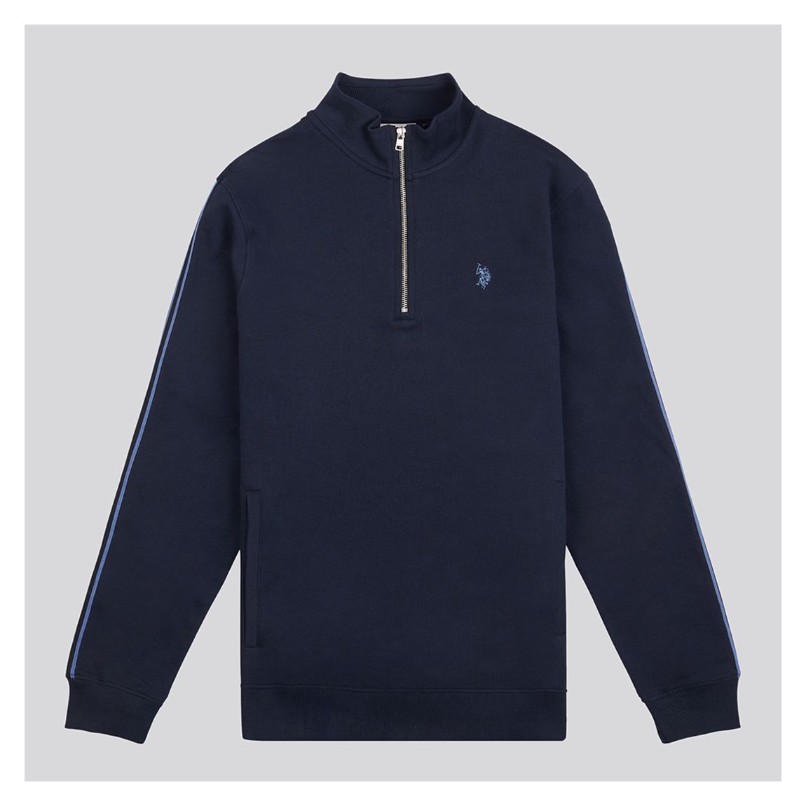 Navy Half Zip Contrast Taping Cotton Sweatshirt main product photo