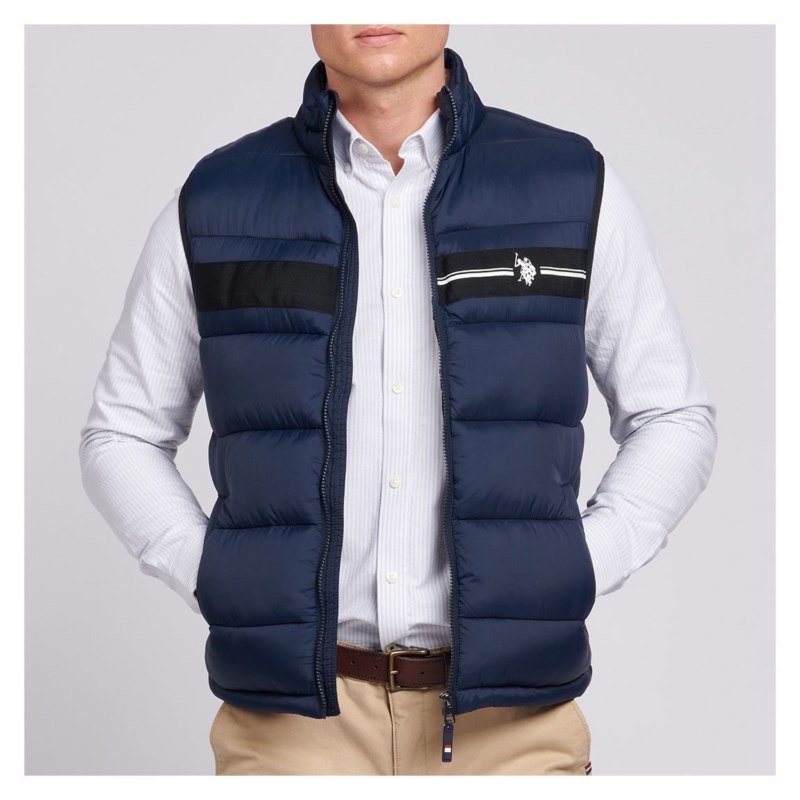 Navy Quilted Tape Logo Gilet main product photo