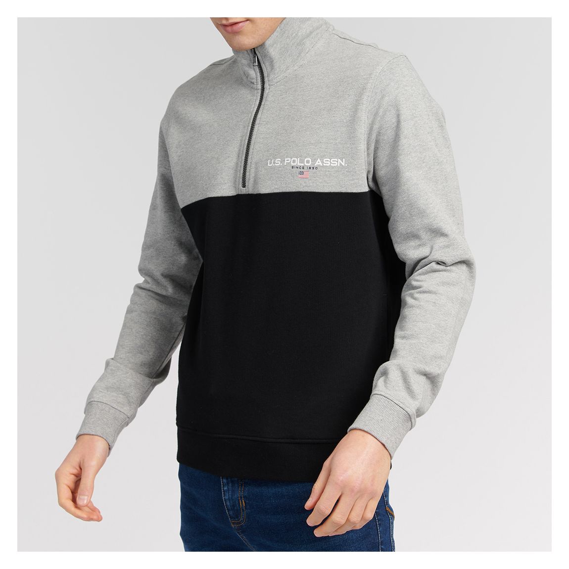 Grey Half Zip Colour Block Cotton Sweatshirt main product photo