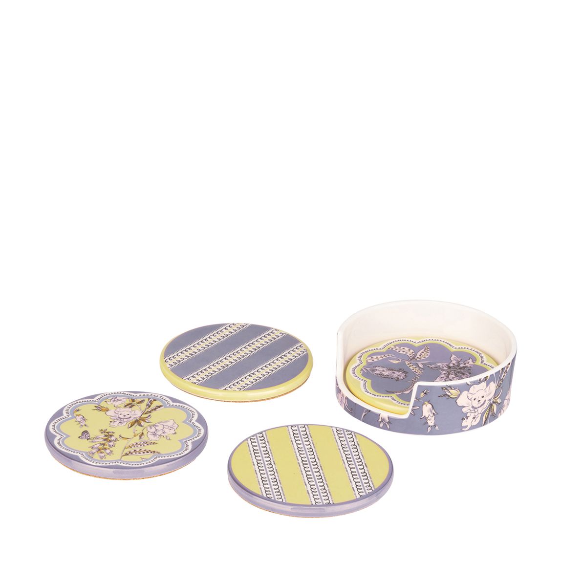 Set of 4 Wisteria Ceramic Coasters in Holder main product photo