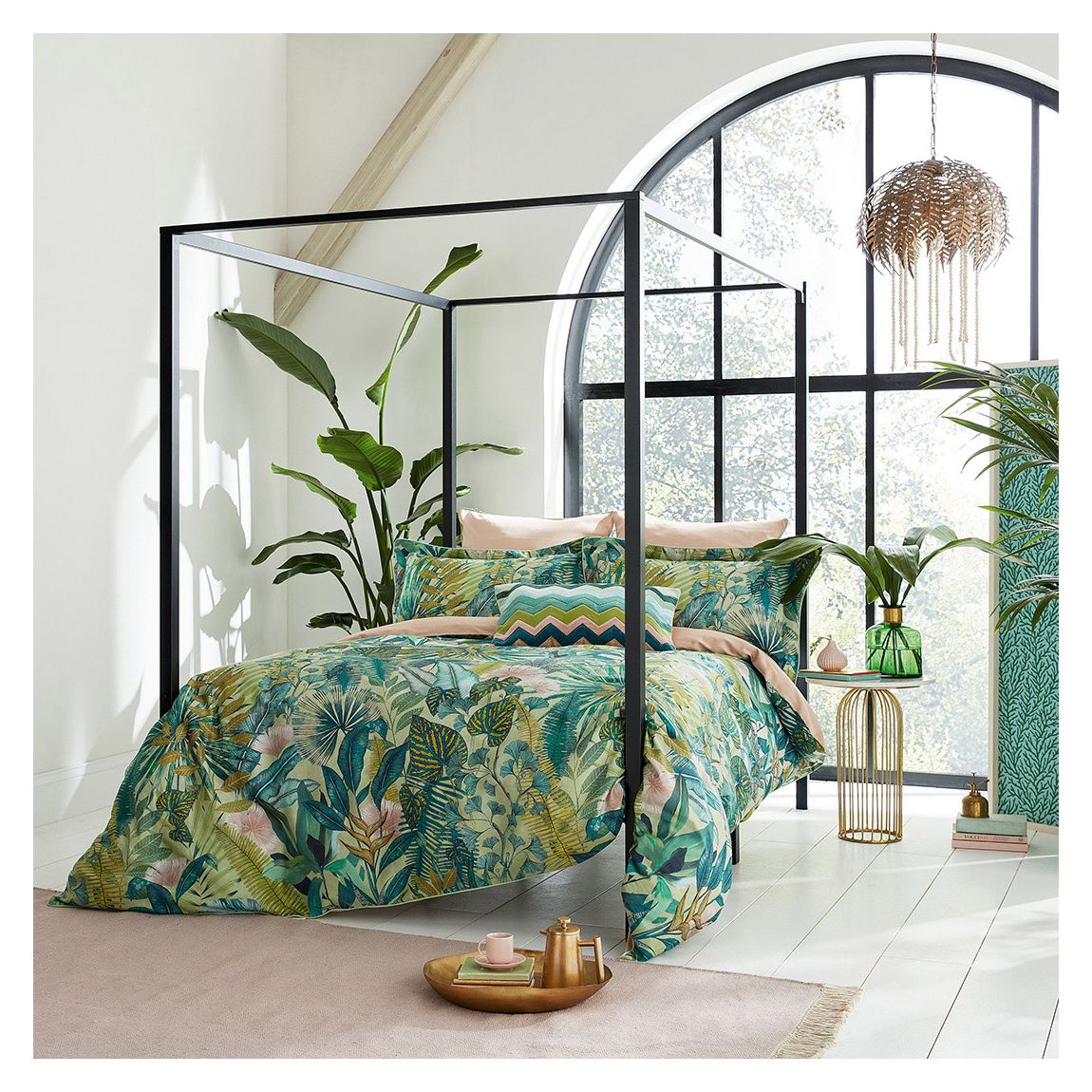 Floreana King Duvet Cover, Fig Leaf & Coral main product photo