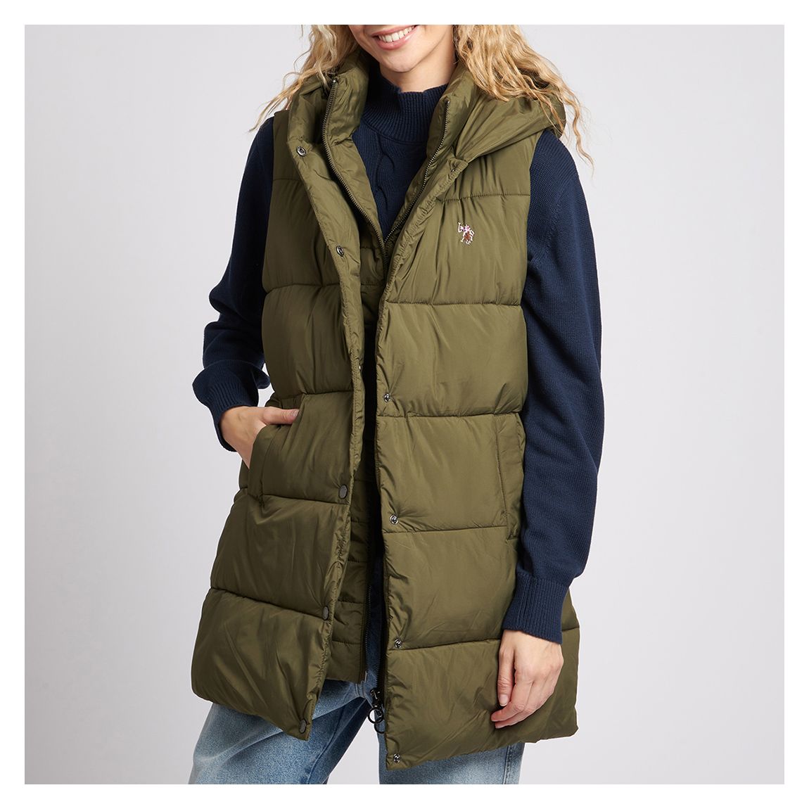 Khaki Hooded Puffer Gilet main product photo