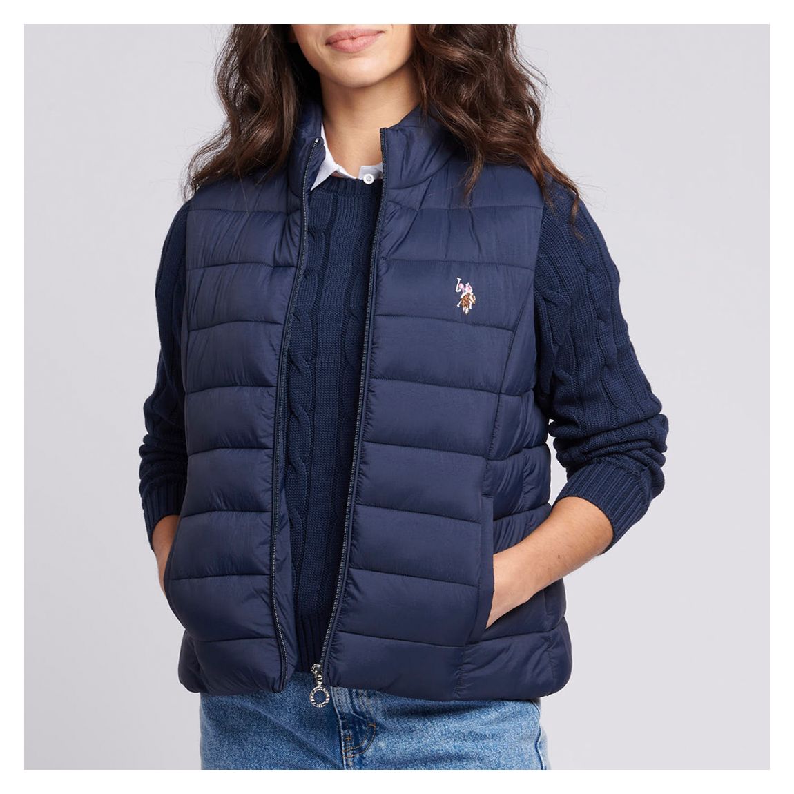 Navy Lightweight Puffer Cotton Blend Gilet main product photo