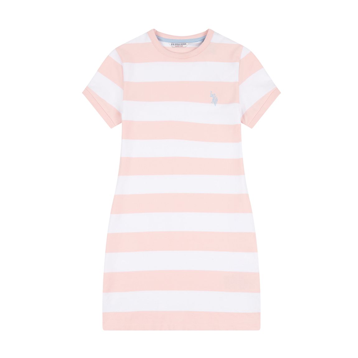 Girl's Pink Striped Cotton Blend T-Shirt Dress main product photo