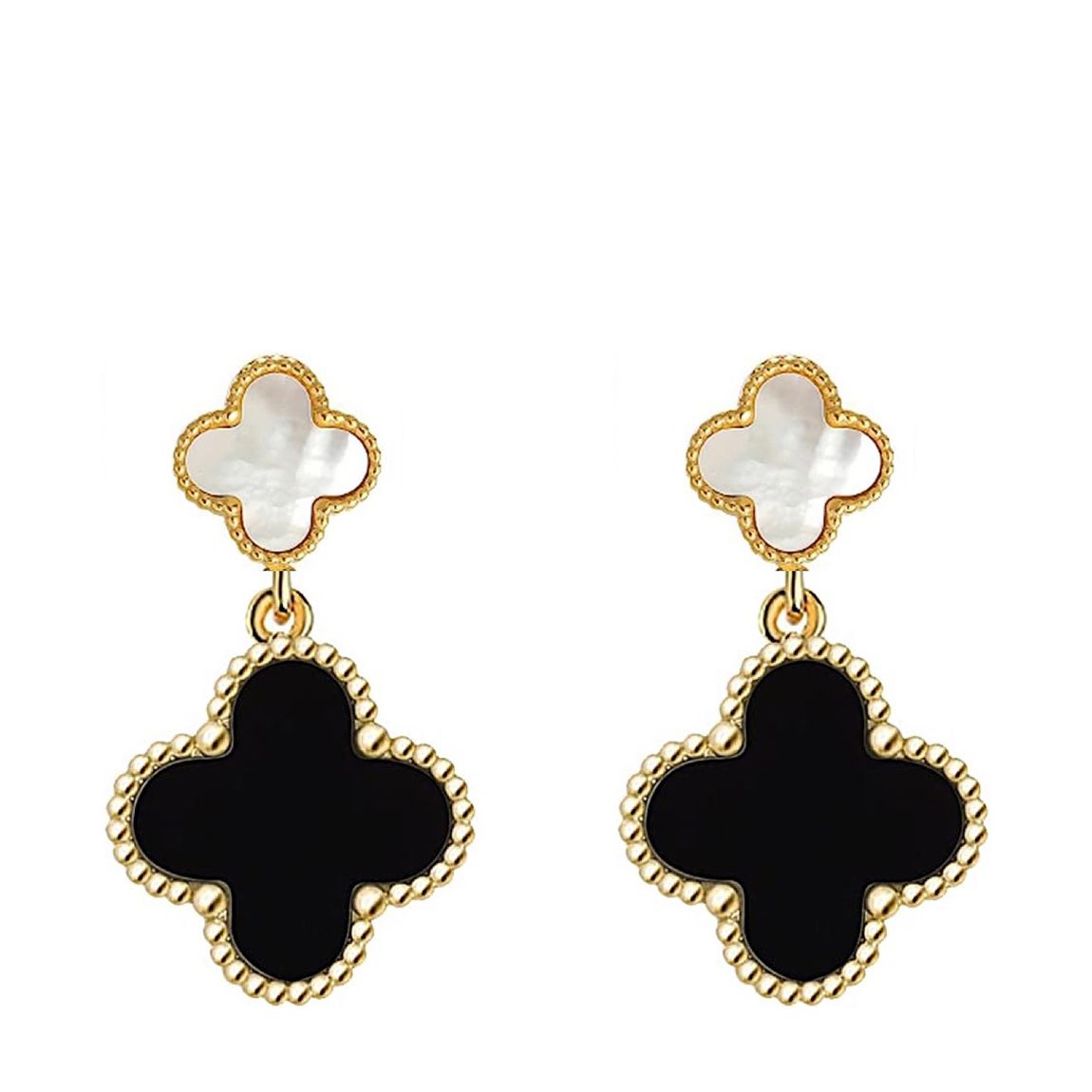 18K Gold Black & White Double Drop Modern Motif Earrings main product photo