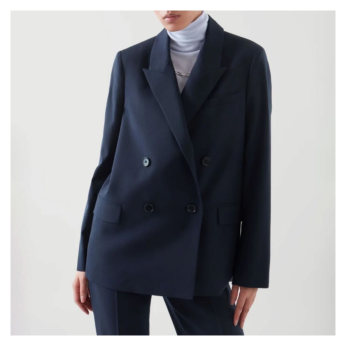 Navy Orrin Double Breasted Wool Blazer main product photo
