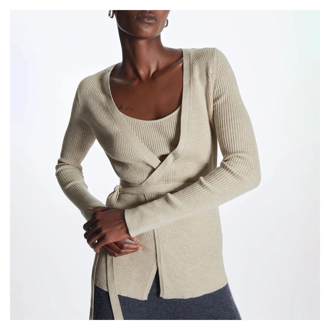 Beige Basanite Wool Wrap Top main product photo