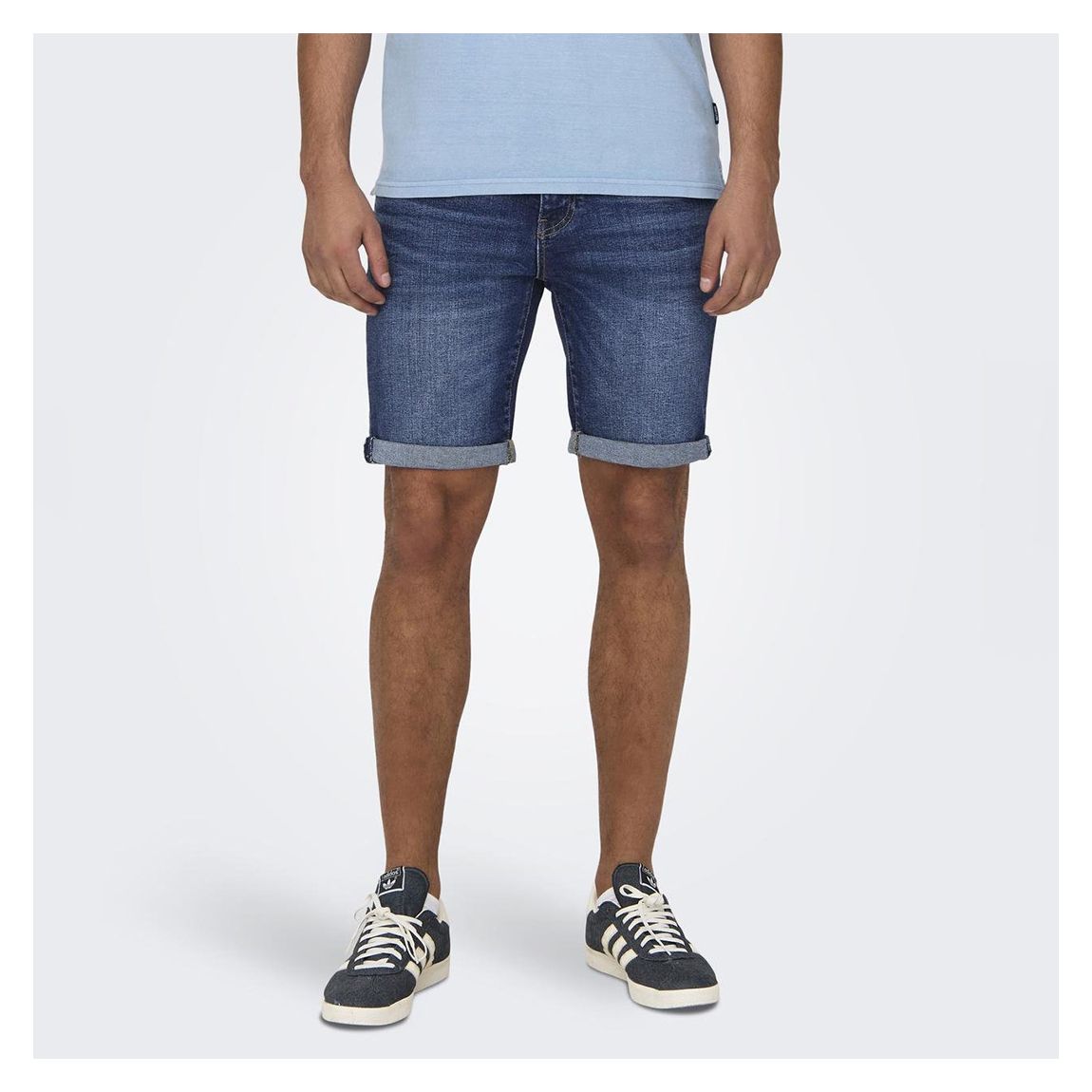 Dark Blue Denim Cotton Blend Shorts main product photo