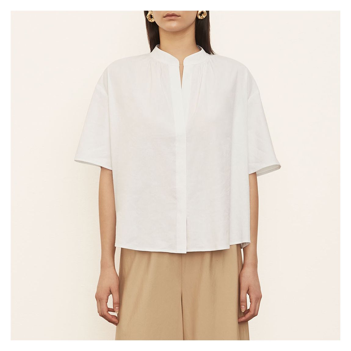 White Button Up Linen Blend Shirt main product photo