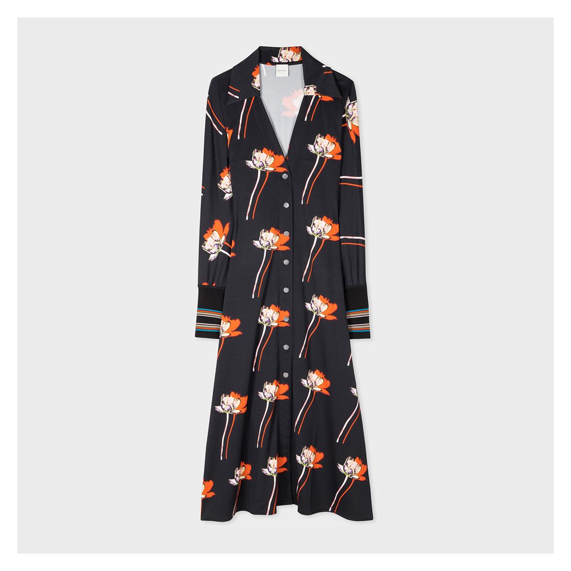 Black V-Neck Printed Midi Dress main product photo