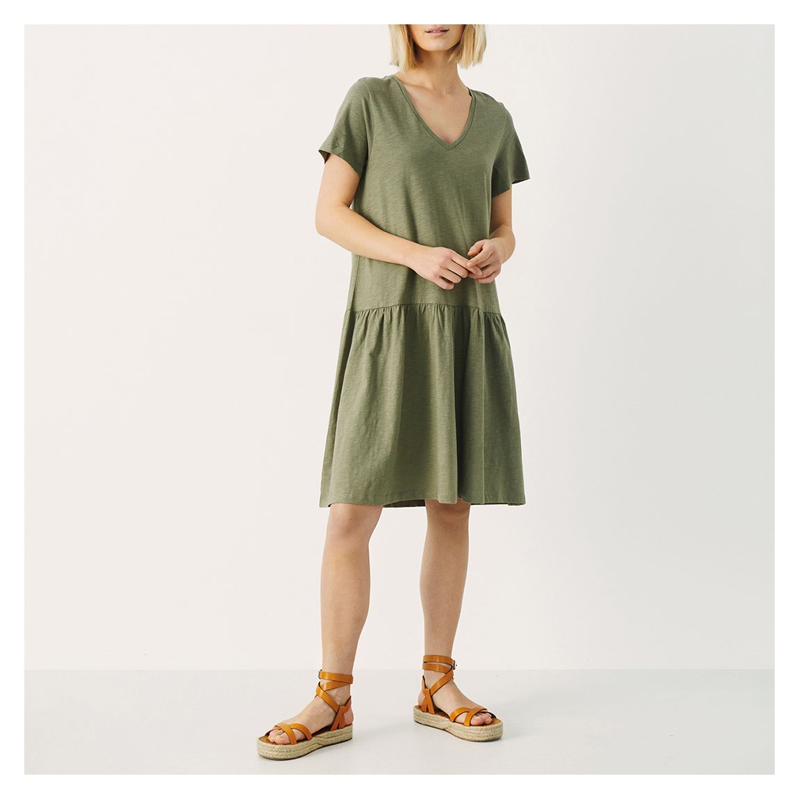 Khaki Jodina Stripe Cotton Dress main product photo