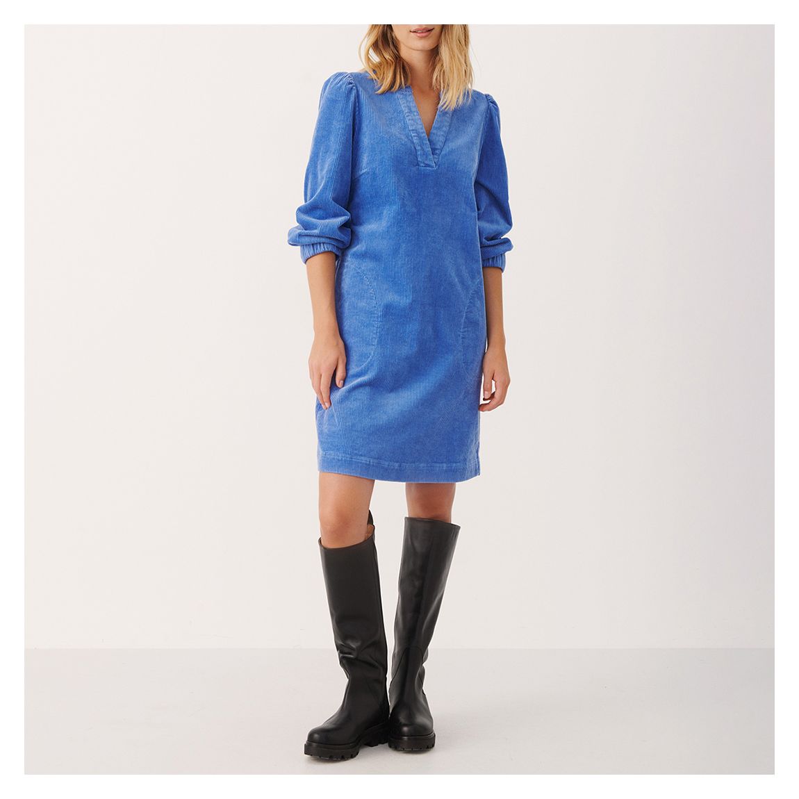 Blue Ramita V-Neck Cotton Blend Dress main product photo