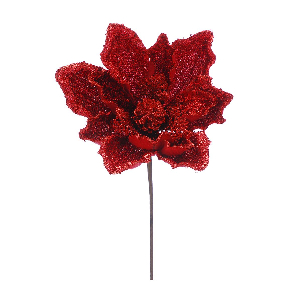 Set of 6 40cm Red Glitter Flower Stem main product photo