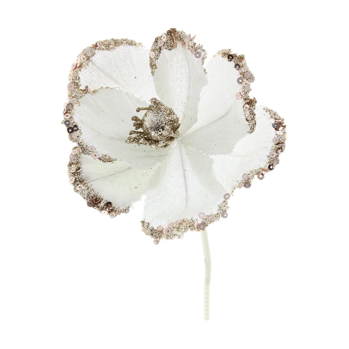 Set of 12 12cm White Glitter Flower Stem main product photo