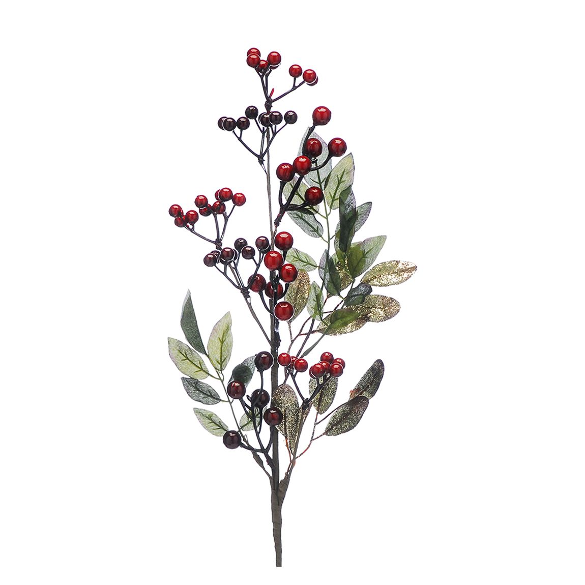 Set of 6 Red Mini Berries & Leaves Stems main product photo