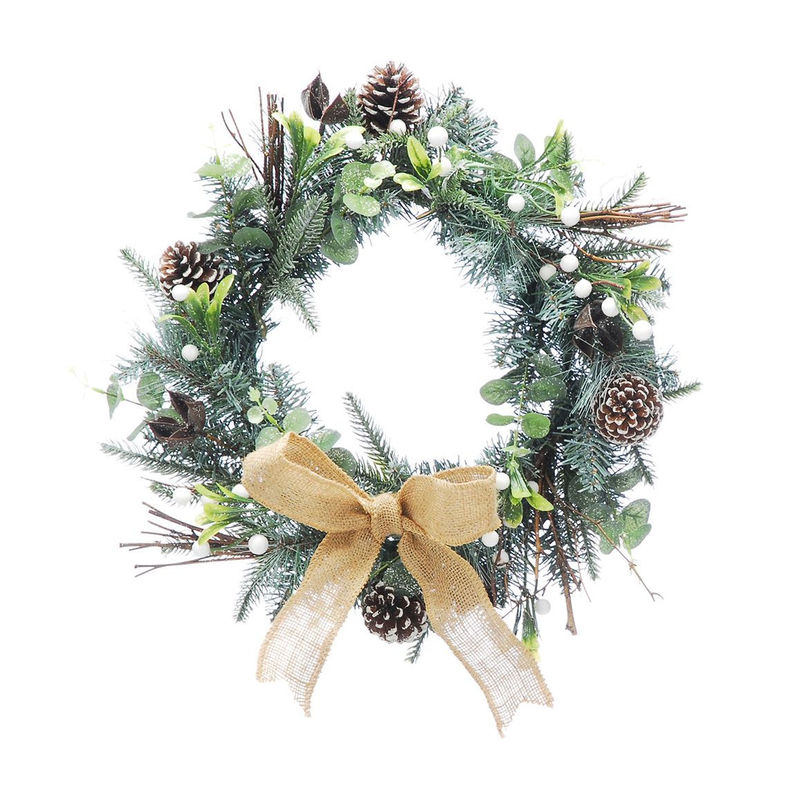 45cm Hessian Bow & White Berries Wreath main product photo