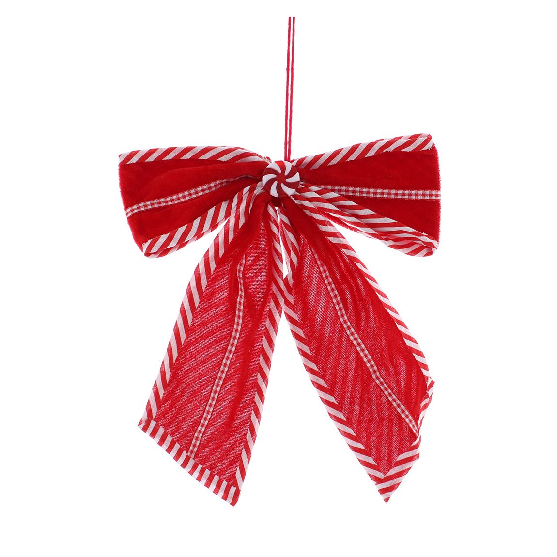 Set of 6 Red/White Velvet Bow Tree Decorations main product photo