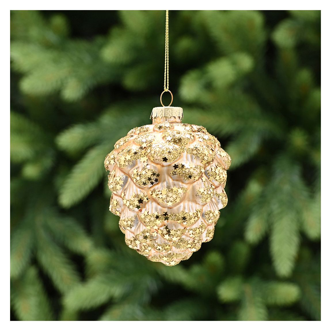 Set of 6 Glass Gold Pinecone Tree Decorations main product photo