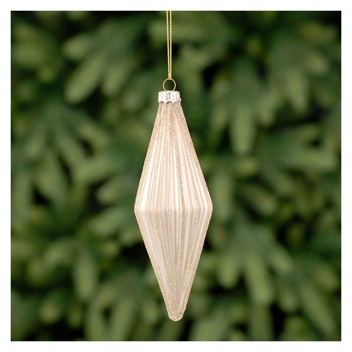 Set of 6 Glass Gold Glitter Lines Drop Tree Decorations main product photo