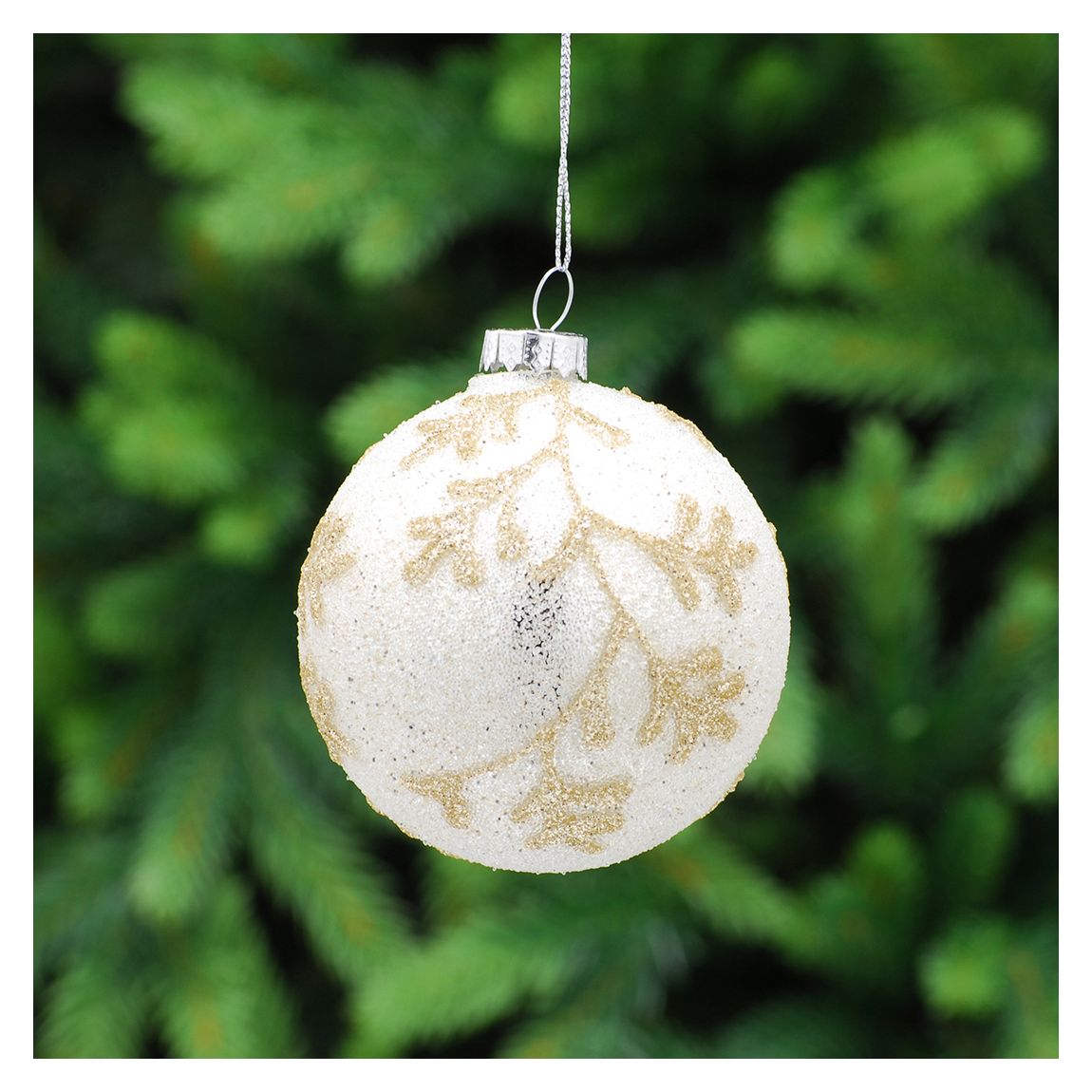 Set of 6 Glass Gold Encrusted Flower Tree Decorations main product photo