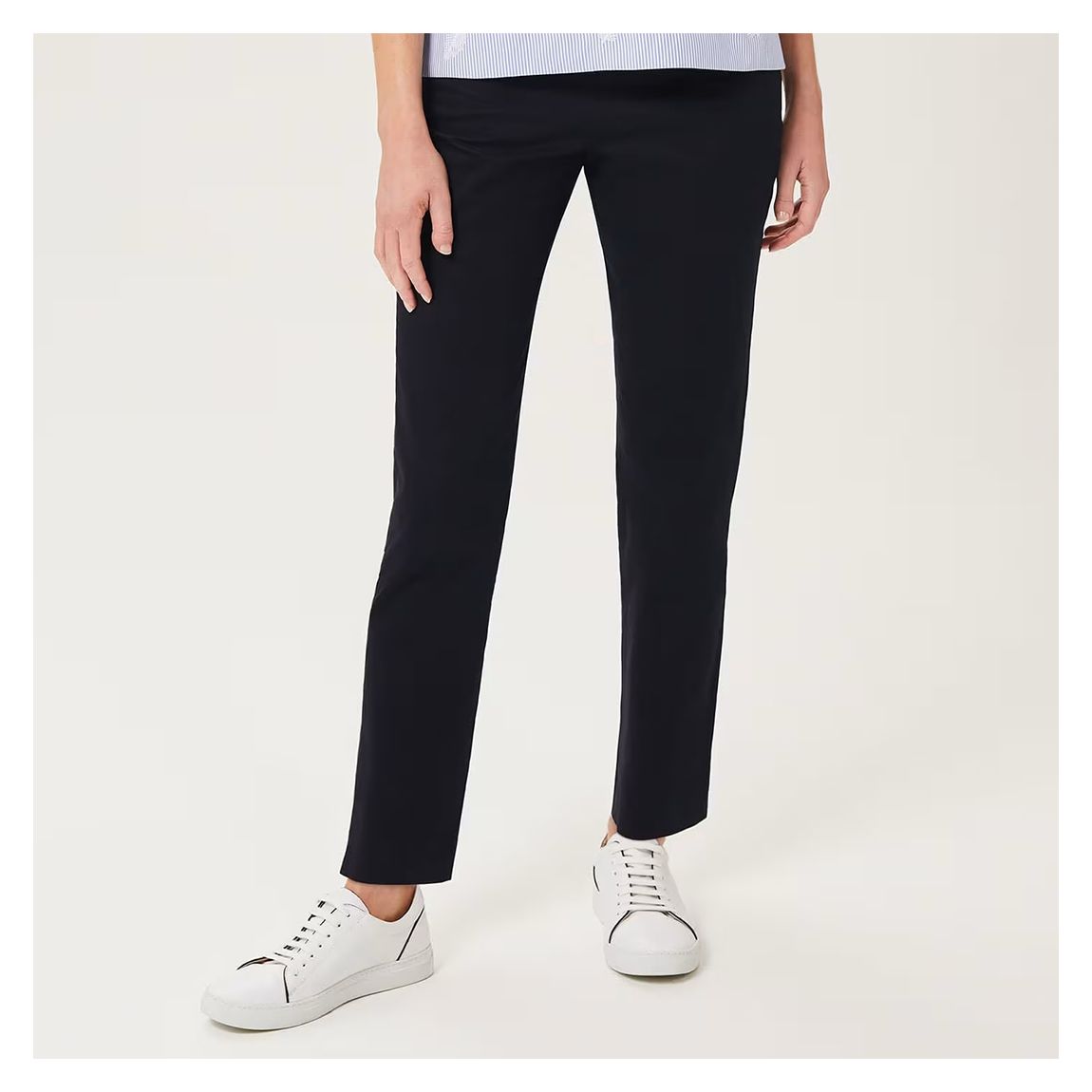 Navy Yasmin Capri Stretch Cotton Blend Trousers main product photo