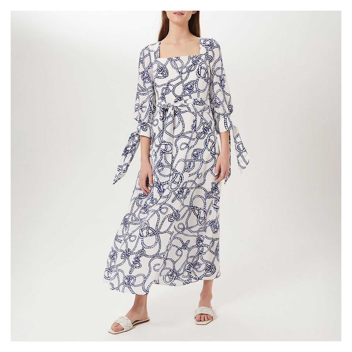 White/Blue Kasia Silk Dress main product photo