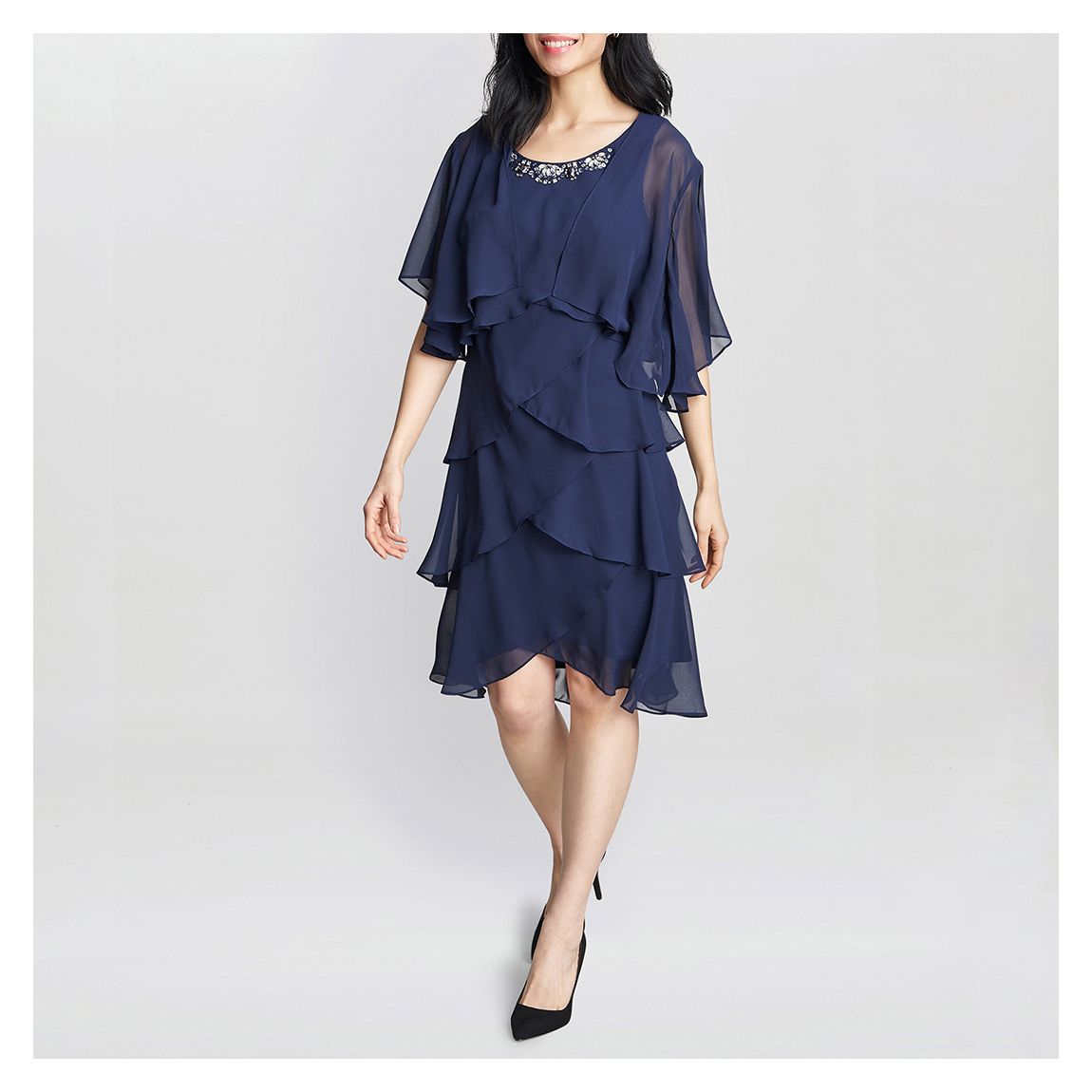 Navy Toni Chiffon Tier Jacket Dress main product photo