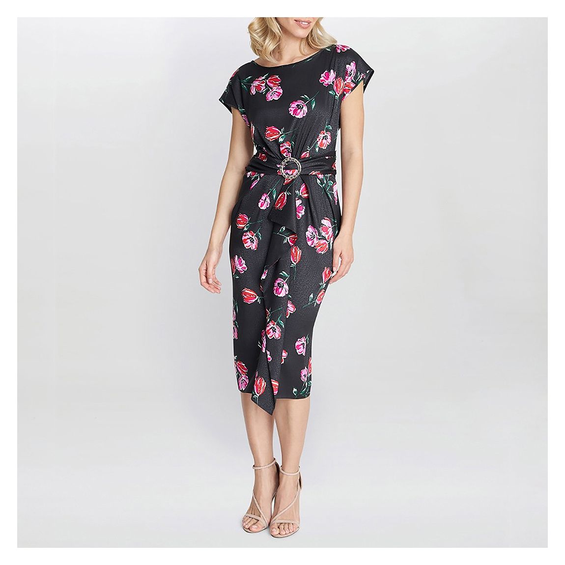 Black Saffron Floral Print Satin Dress main product photo