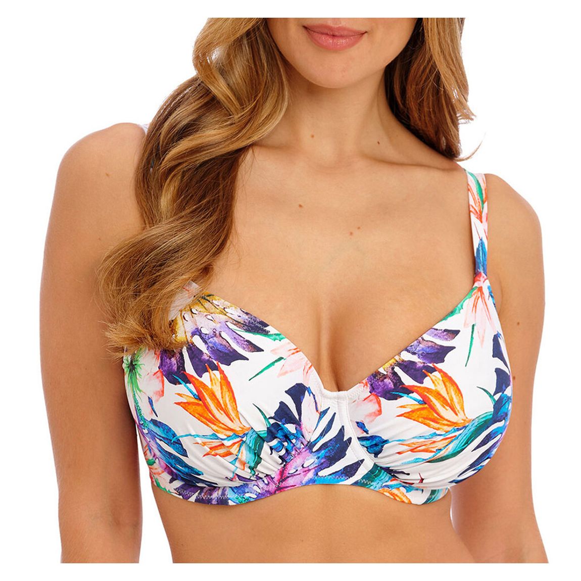 White Printed Paradiso Gathered Full Cup Bikini Top main product photo