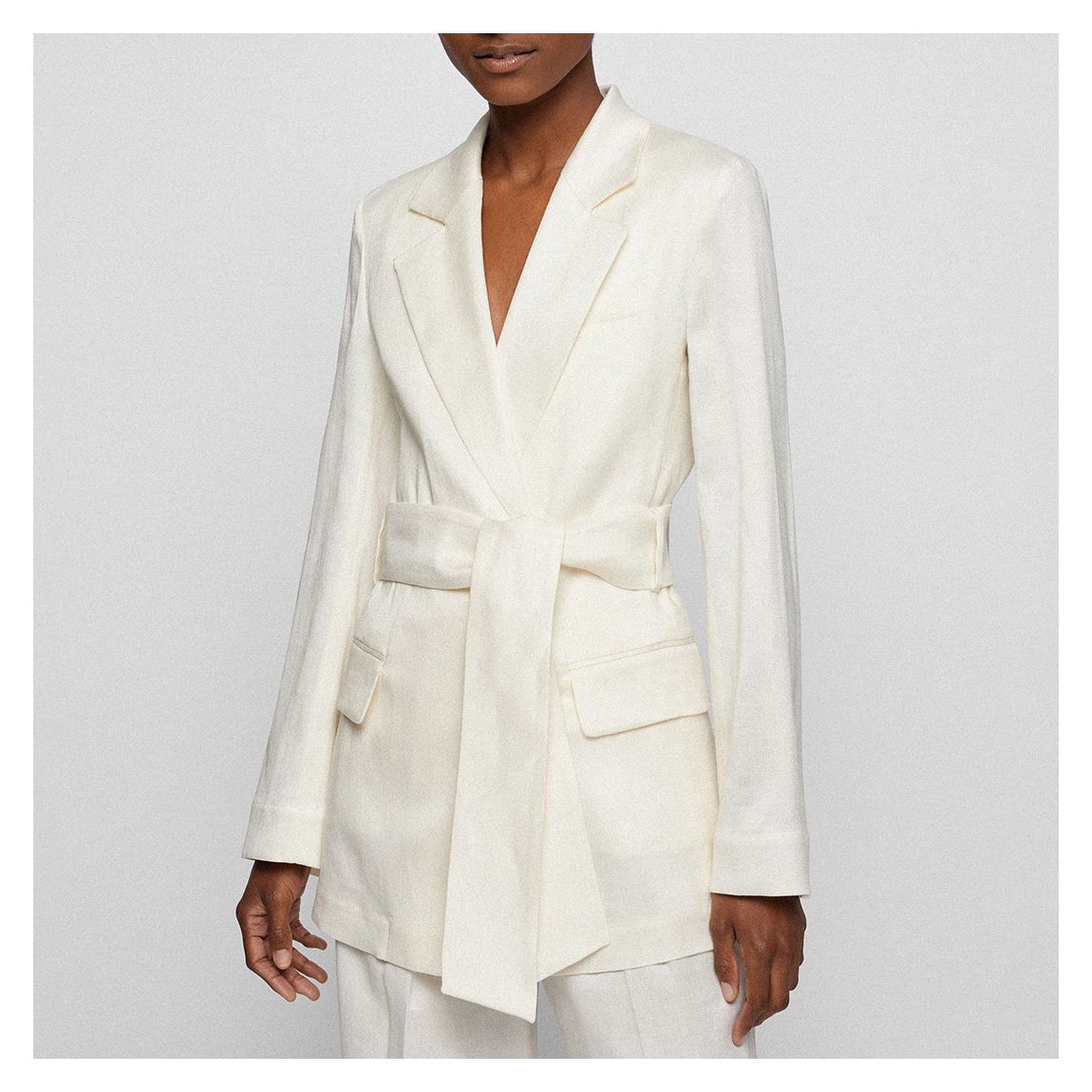 White Jarianna Tie Waist Linen Blend Blazer main product photo