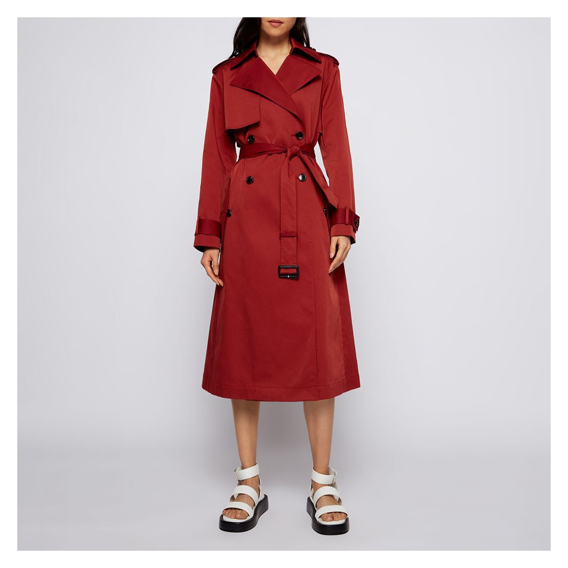 Red Cifana Double Breasted Trench Coat main product photo
