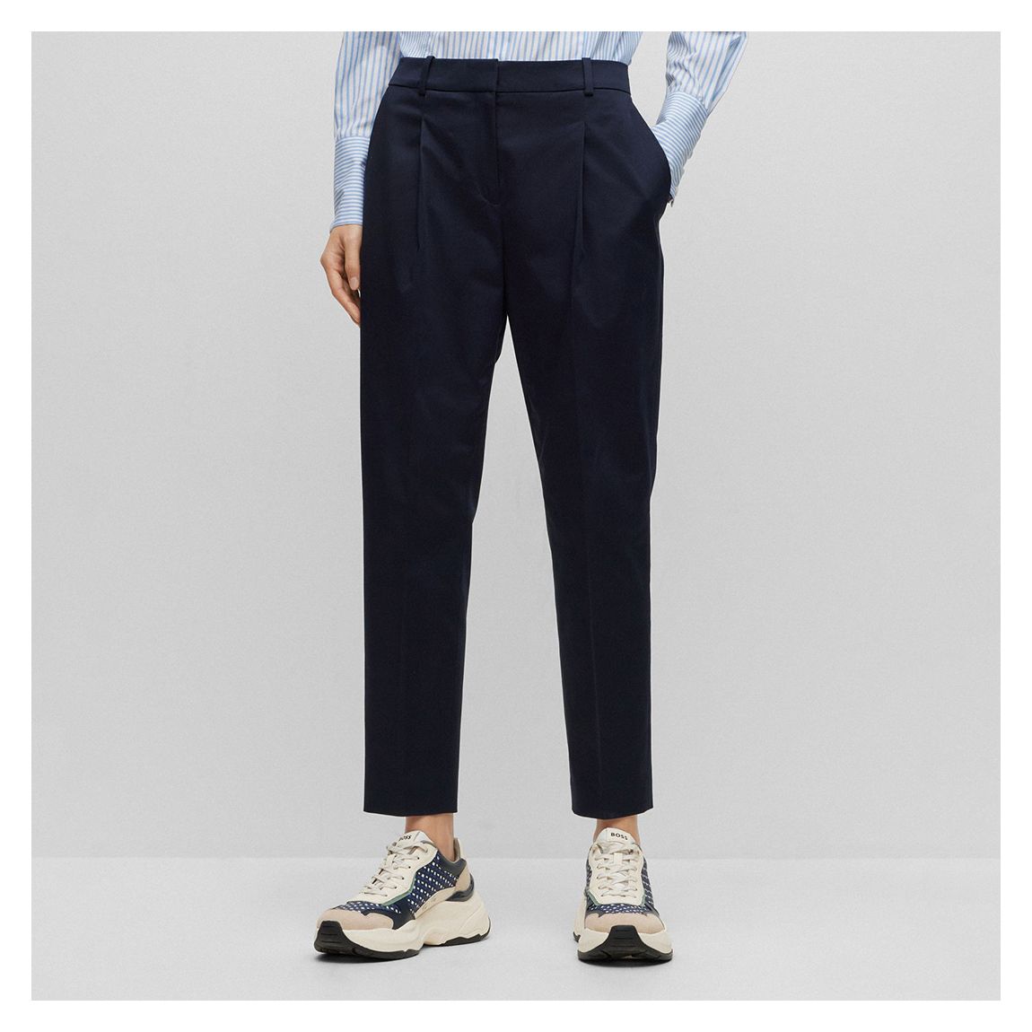 Dark Blue Tetida Cotton Blend Trousers main product photo