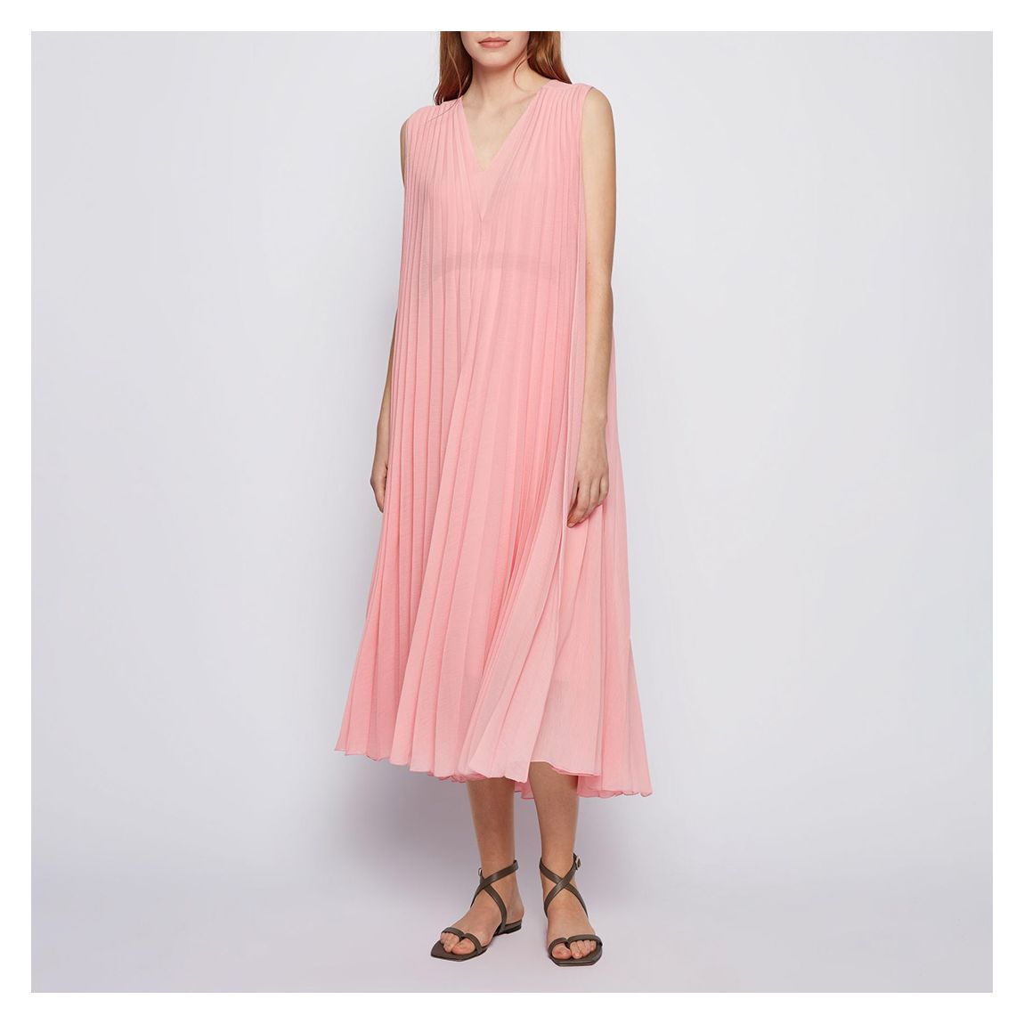 Pink Deplissa V-Neck Pleated Dress main product photo