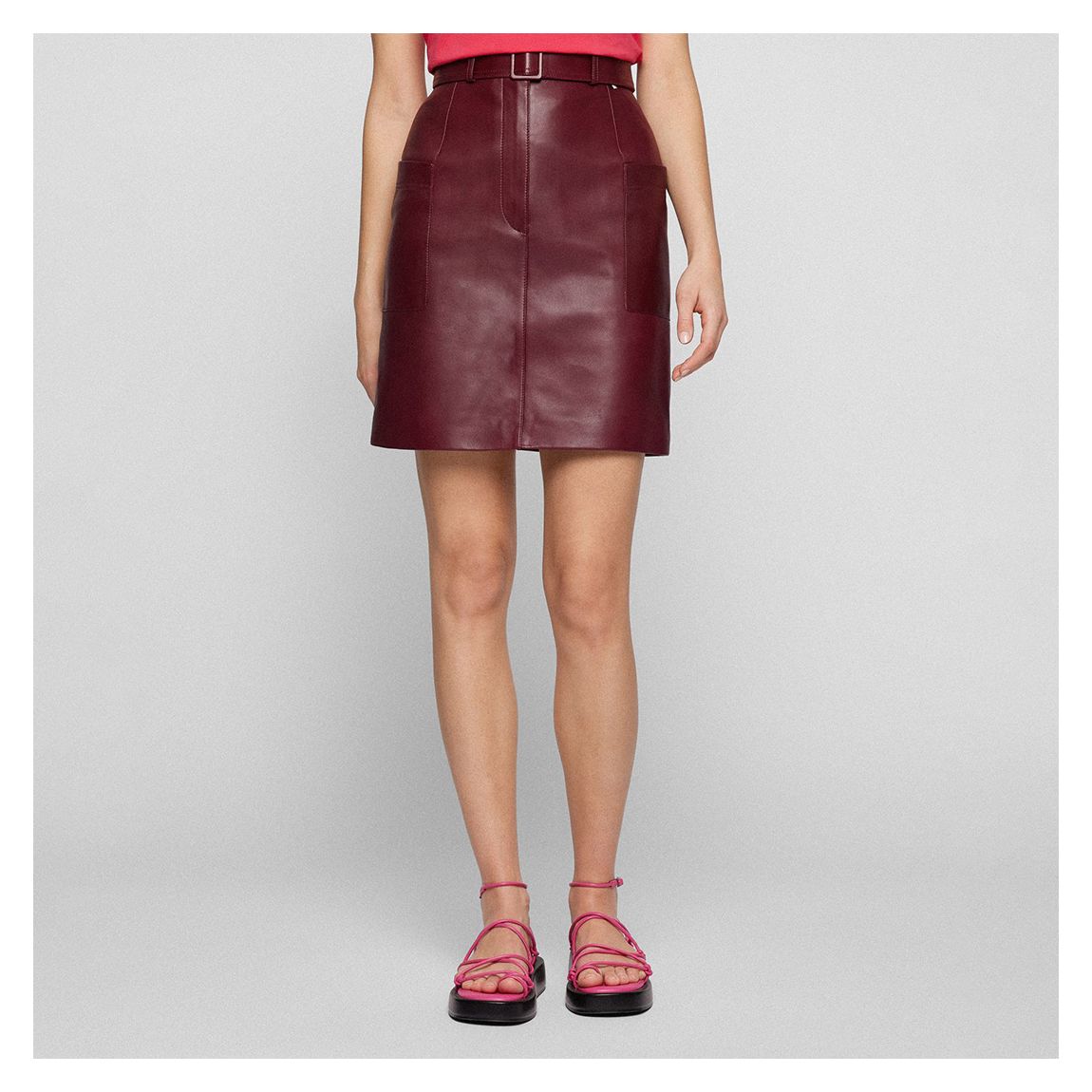 Burgundy Semita_VD Leather Midi Skirt main product photo