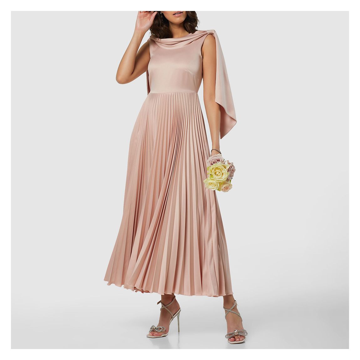 Blush Pink Draped Neck Midi Dress main product photo