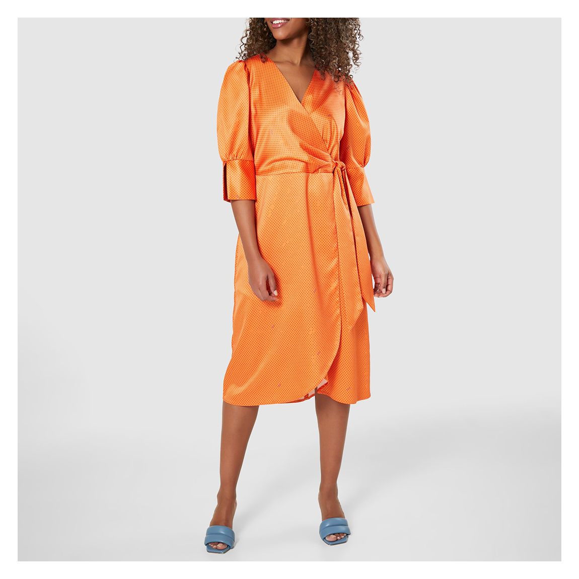 Orange Print Tie Wrap Dress main product photo