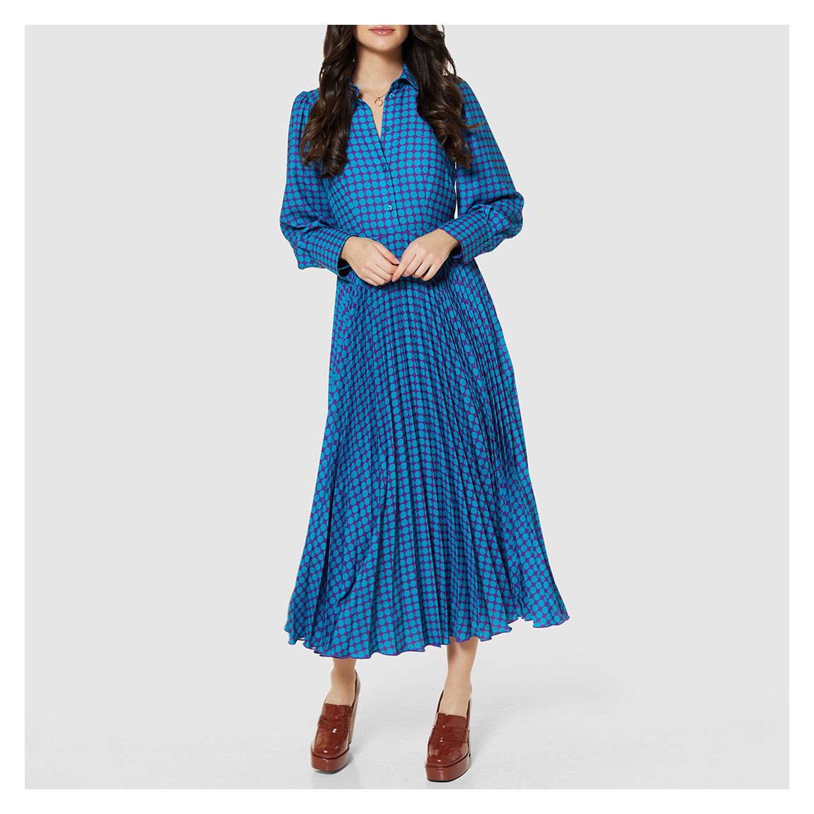 Purple Pleated Shirt Dress main product photo