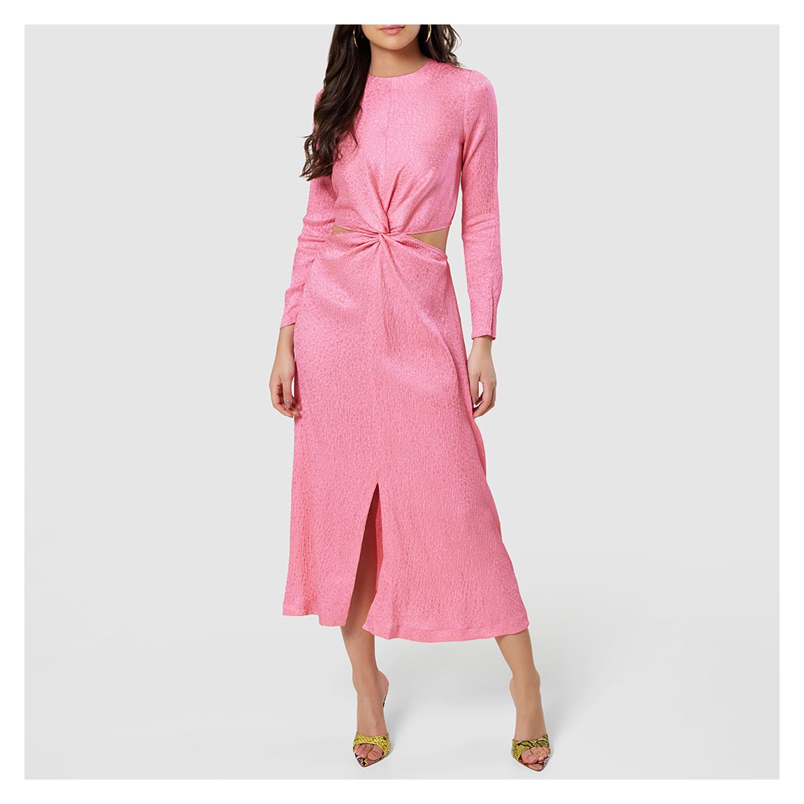 Pink Twist Front Cut Out Detail Midi Dress main product photo