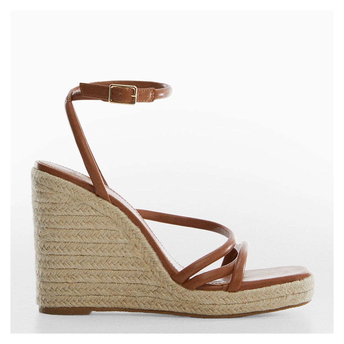 Brown Leather Strip Wedge Espadrilles main product photo